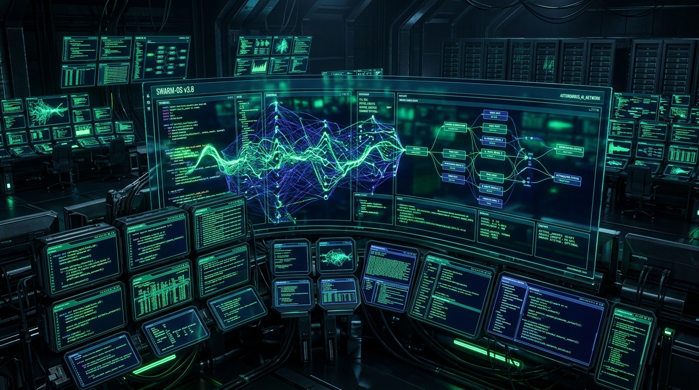 Autonomous AI Swarm OS interface visual mockup